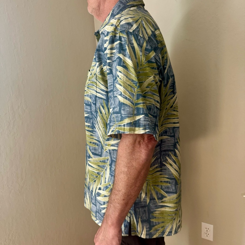 ONO & COMPANY By Liberty House Vintage Aloha Hawaiian Shirt Blue & Green Palm XL - Picture 10 of 16